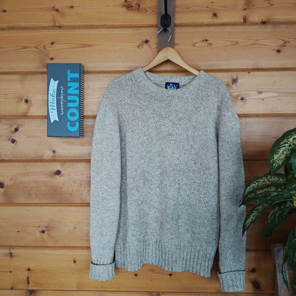 Vintage Woolrich Sweater Mens Large Wool Blend‎ 9111 Gray Beige Crew Neck Marled